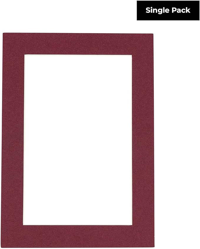 8x10 Mat Bevel Cut for 5x8 Photos - Acid Free Maroon Red Precut Matboard With Backing Board and Crystal Clear, Self Seal Photo Mat Bag - For Pictures, Photos, Framing - 4-ply Thickness