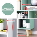 IOTXY Wooden Open Shelf Bookcase - 3-Tier Floor Standing Display Cabinet Rack with Legs, 5 Cubes Bookshelf, Pear Yellow