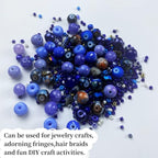Assorted Glass Resin Beads Multi Size Colors Smooth Cracked Gravel Millet Spacer Beads for Bracelets Necklace Earring DIY Jewelry Making Craft (Deep Blue Series)
