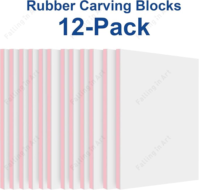 Falling in Art 5 Pack Rubber Carving Block, 4" x 6" Easy Cut Lino Blocks, Soft Linoleum Block for Printmaking, Stamps, Crafts