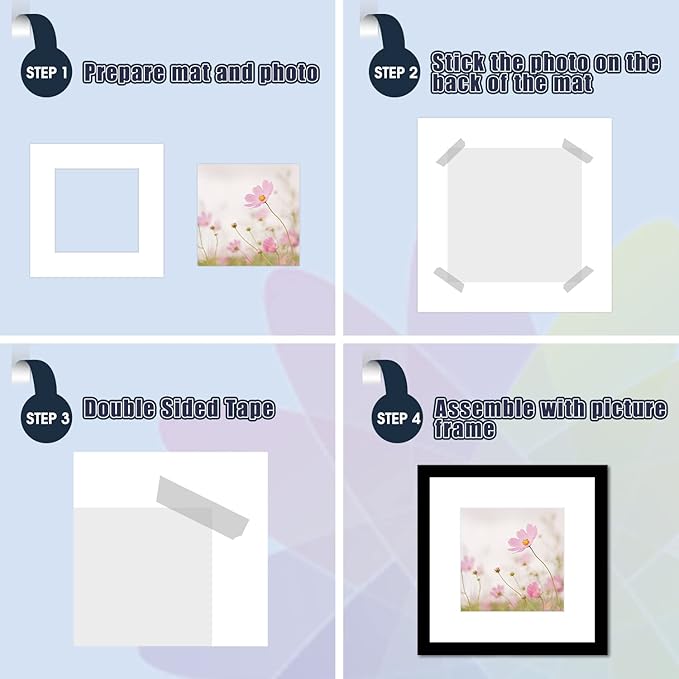 Mat Board Center, Pack of 10, 12x12 for 8x8 White Photo Picture Mats - Acid Free, 4-ply Thickness, White Core - for Pictures, Photos, Framing