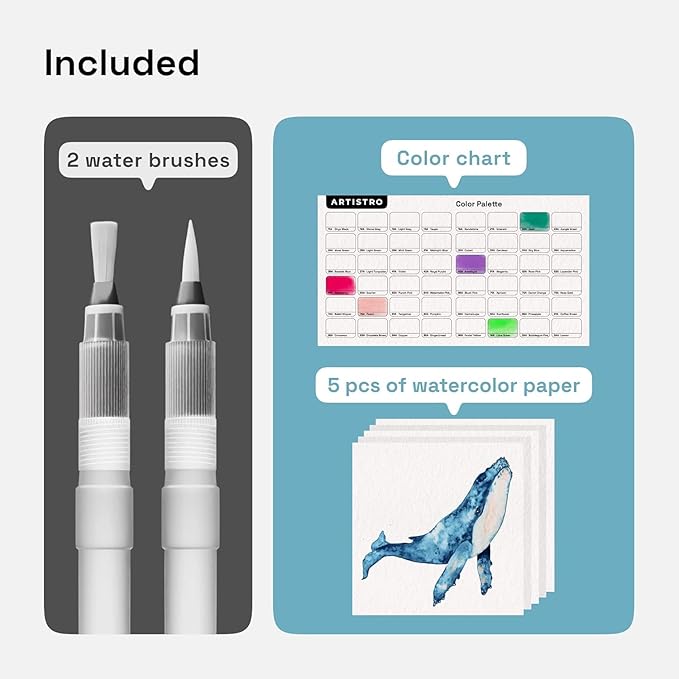 ARTISTRO 48 Watercolor Markers with Flexible Paint Brush Pens for Pros & Beginners - Consistent, Smooth, Bright, Washable, Non-Toxic, Ideal for Coloring, Calligraphy, & Manga