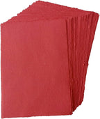 Wanderings Red A4 Handmade Paper with Deckled Edge - 8.3"x11.7", 150 GSM, 50 Sheets Textured Paper - Perfect for Wedding Invitations, Menus, Place Cards, Drawing, Writing, Calligraphy, Romatic Events