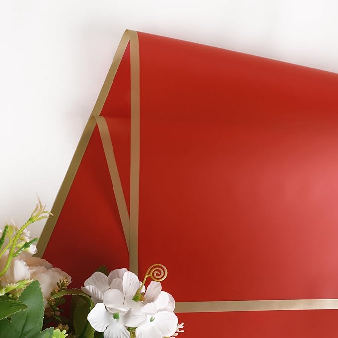 FUHITIM 20 Sheets Flower Wrapping Paper - Waterproof Floral Bouquet Packaging Paper for DIY Crafts，Florist Supplies Packaging Paper for Wedding Birthday Gift (Red)