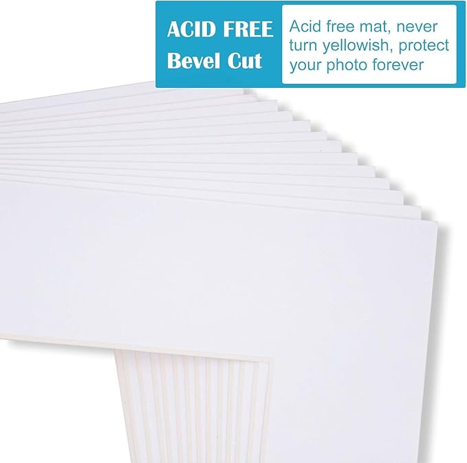 Egofine 8x10 White Picture Mats Pack of 6, Frame Mattes for 5x7 Pictures, Acid Free, 1.2mm Thickness, with Core Bevel Cut