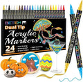 Betem Acrylic Paint Markers, Dual Tip 24 Colors Acrylic Paint Pens with Brush Tip and Fine Point, Art Supplies for Rock, Wood, Canvas, Stone, Glass, Ceramic, Rock Painting DIY Crafts Making Drawing