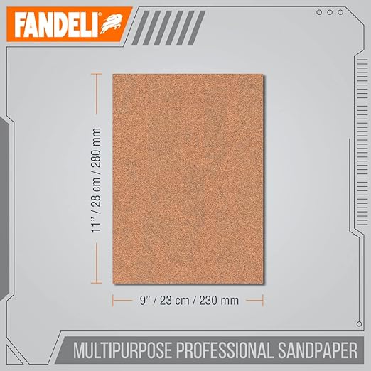 Fandeli | Multi-Purpose Sandpaper | 220 Grit | 50 Sheets of 9'' x 11'' | Ideal for Metal and Wood Sandpaper | Wall Sandpaper | Hand Sanding | Orbital Sanders.