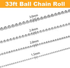 Jishi Steel Ball Chain Bead Dog Tag Chain Beaded Necklace Chains for Jewelry Making Bracelet Military Crafts, Silver Metal Pull Chain Small Ball Bead Chain Roll w/20 Connectors (Silver, 33ft 1.5mm)