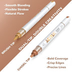Guangna 12 Brown Dual Tip Acrylic Paint Markers, Brush Tip & Chisel Tip Acrylic Paint Pens for Rock, Wood, Glass, Paper, Coloring Book, Ceramic, Canvas, Water-Based Ink
