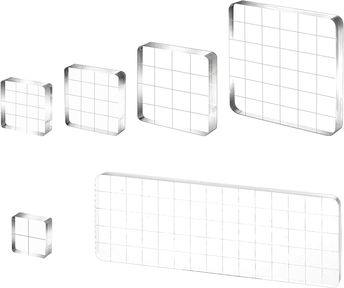 6 Pcs Acrylic Stamp Block Acrylic Blocks for Stamping Clear Tools Decorative Stamp Blocks with Grid and Grip Scrapbooking Craft Making, Decorative DIY Essential Stamping Tool