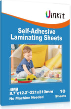 Uinkit 4Mil Thicker Single-Sided Self-Adhesive Laminating Sheets, 10Pack for Letter Size 8.5x11", Peel & Stick Laminating Paper for Documents, Kids Art, Posters, Crafts - No Heat Machine Need