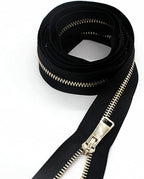 Leekayer #5 Metal Zippers Roll Bulk 2 Yards Black Zipper by The Yards with 10 pcs Sliders Light Gold Teeth Zipper for Sewing Bag Craft Backpack, Wallets, Purses Handmade