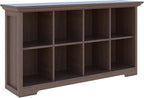 Cube Shelf Bookcase with Base - Wooden 2 Tiers Floor Standing Low Storage Cabinet for Home and Office, 8-Cube Lattice Bookshelf, Walnut