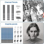 H & B 80-Pack Colored Sketching Art Pencil Set with 3-Color Sketchbook and Coloring Book - Includes Graphite, Watercolor, Metallic, and Oil-Based Colored Pencils