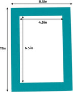 5x7 Mat for 8.5x11 Frame - Precut Mat Board Acid-Free Show Kit with Backing Board, and Clear Bags Teal Blue 5x7 Photo Matte Made to Fit a 8.5x11 Picture Frame Matboard for Framing, Pack of 25 Mats