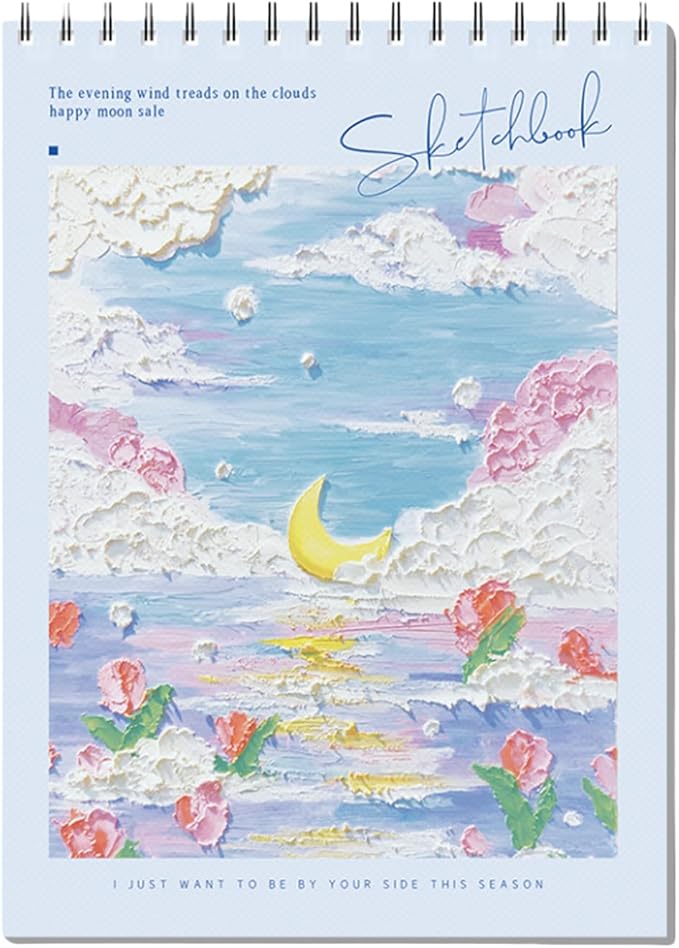 Cute Sketchbook with Blue Cover 8 x 11.5 - Sketchbook for Drawing Spiral Bound, 45 Sheets (90 Pages) 68lb/100gsm - Acid-Free Sketch Pad for Teens, Adults, Artists, Sketch Book for Kids Ages (Blue)