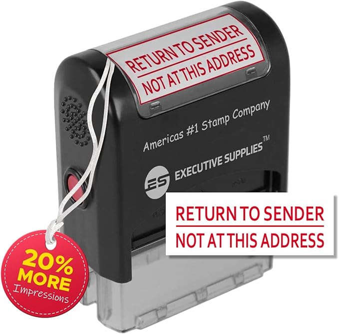 Return to Sender Stamp, Wrong Address Return to Sender Rubber Stamp, self Inking Rubber Stamp -Red Ink-with More Impressions, Designed with Advanced Technology by Executive Supplies