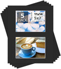 Mat Board Center, Pack of 5, Photo Picture Mats - Acid Free, 4-ply Thickness, White Core - for Pictures, Photos, Framing (11x14 for 2-5x7 Black)