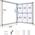 28"x26" Enclosed Bulletin Board, Lockable Weather-Resistant Aluminum Cork Noticeboard for School & Office, Silver Frame w/Blue Flet