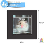 Mat Board Center, Pack of 25, 12x12 for 8x8 Black Mats - Acid Free, 4-ply Thickness, White Core - for Pictures, Photos, Framing