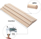 20 PCS Wooden Dowel Rods Wood Macrame Dowels 1/2x 12 inch, Round Wooden Sticks for Crafts, Unfinished Hardwood Sticks for Arts and DIYers, Crafting, Tiered Cake Support and Wedding Ribbon Wands