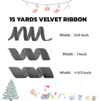15 Yards Velvet Ribbon 1 Inch Single Face Grey Velvet Ribbon Spool Prefect for Wedding, Ribbons for Gift Wrapping, Vintage Christmas Decor Tree Ornaments Wreath Hair Bows, Ribbons for Crafts