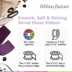 Ribbon Bazaar Sheer Organza Wired Ribbon - 100% Polyester Wire Edged Ribbon for Floral Decor, Table Arrangements, Apparel Embellishment & More - 1-1/2" Red 25yd
