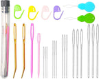 Hekisn 25Pcs Large Eye Blunt Yarn Needles kit, Assorted Sizes Bent Tapestry Darning Needle, Sewing Needles with Needle Threaders & Stitch Markers for Knitting Crochet (Black)