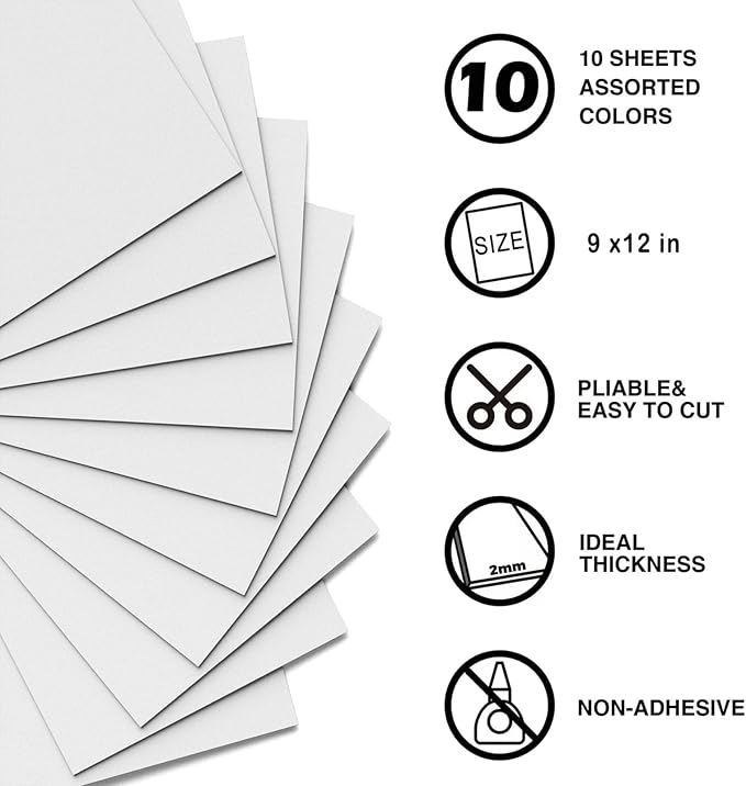 MEARCOOH Foam Sheets Crafts White 9x12 Inch 2mm Eva Color Craft Foam Paper for Crafts Project Preschoolers Classroom Scrapbooking DIY Cosplay(10 Sheets)