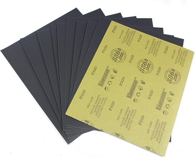 Sandpaper Sheets, 320 Grit Dry Wet Sand Paper, 9 x 11 Inch,Silicon Carbide, for Wood Furniture Finishing,Metal Sanding and Automotive Polishing,10 -Sheet