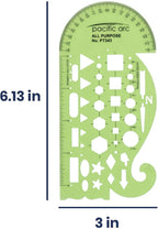 Pacific Arc All Purpose Template Guide, Featuring A Protractor, 4 Inch Ruler, French Curves, and Standard Shapes