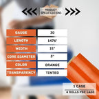 PSBM Orange Stretch Wrap, 15 Inch x 1476 Feet, 4 Pack, Tinted Pre-Stretched Shrink Wrap Film for Moving, Packaging, Pallet Wrapping