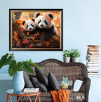 Leczany Cross Stitch Stamped Kit for Adults or Kids - Two Little Pandas | DIY Embroidery Starter Patterns Craft Kit Needlepoint for Beginner | 11CT, 3 Strands | 16.9x13 inches