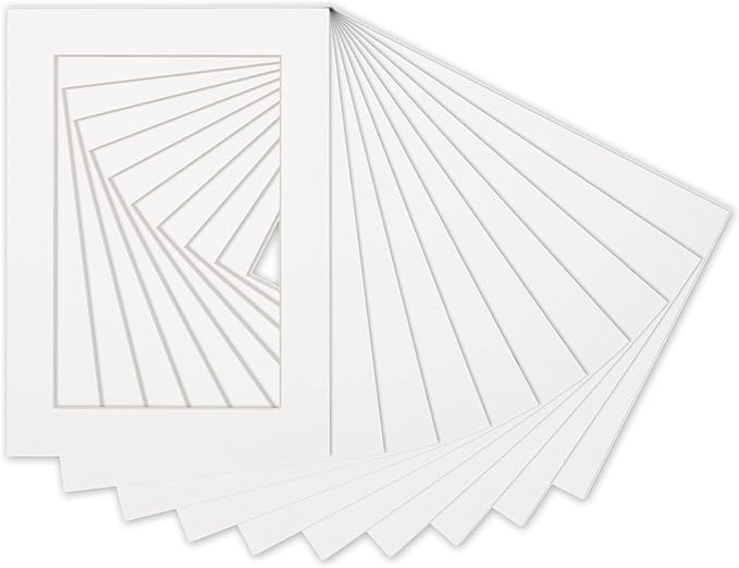 Poster Palooza Pack of 25 Acid Free 8.5x11 Mats Bevel Cut for 7x9 Photos - White Precut Matboards With Backing Boards and Clear Photo Mat Bags For Pictures, Photos, Framing - 4-ply Thickness