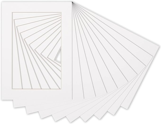 8x10 Mat Bevel Cut for 5x8 Photos - Acid Free White Precut Matboard with Backing Board and Crystal Clear, Self Seal Photo Mat Bag - for Pictures, Photos, Framing - 4-ply Thickness