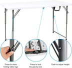 2-PCS 48" W x 24" D x 29.5" H - 4FT White Folding Table Heavy Duty Portable, Plastic Folding Utility Folding Table for Camping, Picnics & Parties