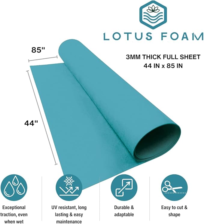 LotusFoam Large 3mm EVA Foam Sheet - 44"x 85" High Density Foam 130 kg/m3 for Cosplay, Costumes, Crafts, Flooring, Outdoor Use - 35 Colors (Aqua)
