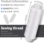 Bupete 2 Rolls White Thread for Sewing, 200 Yards Each Roll Sewing Thread, Polyester Threads for Sewing Machine Embroidery Hand Stitching