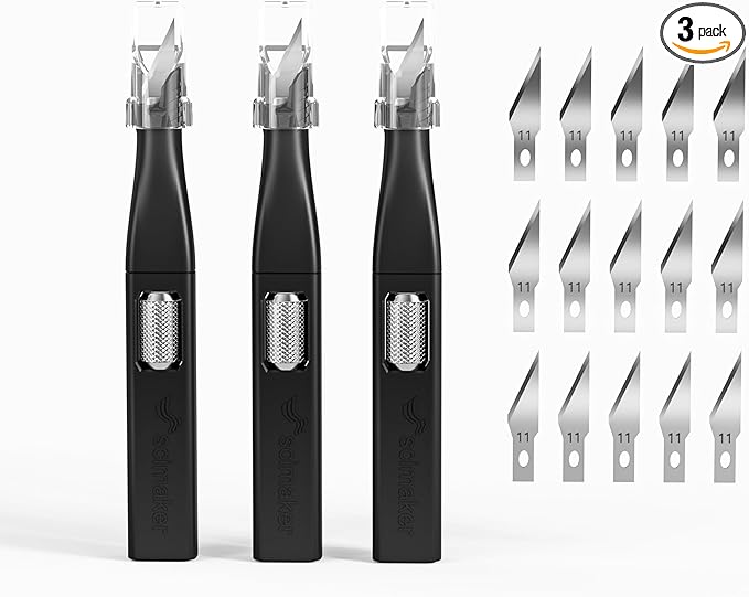 3 PCS Exacto Knife,Hidden Blade Design at The End,Comes with 5 Spare High Qualiry Carbon Steel Exacto Knife Blades. Craft Knife for Crafting, Arts,Modeling,Scrapbooking,Stencil,DIY Projects.Black