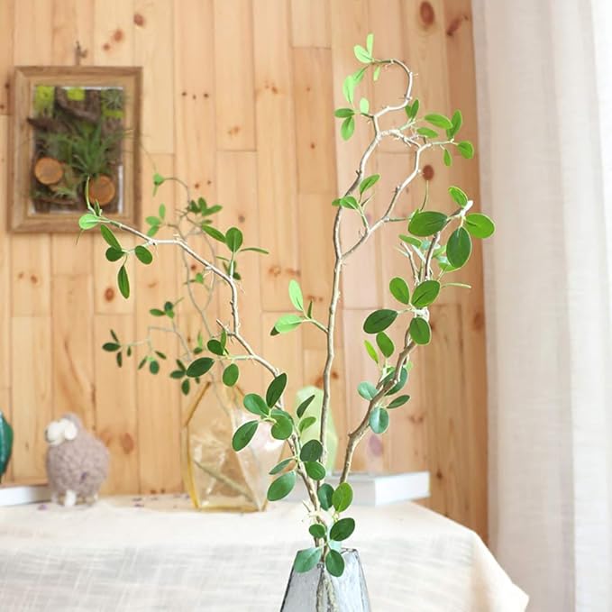Ollain 43" Artificial Greenery Stems Plants Faux Leaf Green Eucalytus Branches Ficus Twig Fern Fake Green Bushes Shrubs for Home Party Wedding Decoration (2 Pack)