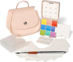 Funto Pocket Watercolor Set, Travel Color Kit, with 9 Colors, Leather Bag, Paint Water Cup, Foldable Palettes, and Mini Watercolor Papers, Set for Art