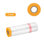 HARFINGTON 3 Rolls Pre-Taped Masking Film 126" x65.6ft Double Adhesive Tape and Drape Painters Plastic Drop Cloth Film with Tape Plastic Sheeting for Automotive Painting Covering