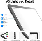TOHETO A3 Light Board with Bag for Diamond Painting, Super Bright Magnetic Light Pad with Side Buttons, Lightbox for Tracing and Drawing, Corded Light Table for Sketching, Weeding Vinyl (Black)