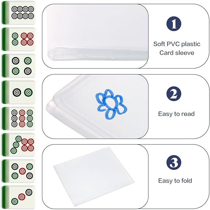 Frosted PVC Mahjong Card Sleeves - Waterproof Protectors for Mahjong Cards 2025, Soft Durable Cover fits 6.3x4.8 inch scorecard, Perfect for Mahjong Tile Set Gifts (Large-8(Included Cards))