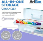 ArtBin 6937AG Essentials Lift-Out Tray Box, Portable Art & Craft Organizer with Handle and Tray, Clear/Aqua