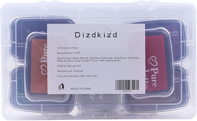 Dizdkizd Ink Pad Set, European Vintage Color Pigment Ink Pad, 12 Colors High Ink Quantity Stamp Pads for Rubber Stamps, Paper, Scrapbooking, Wood Fabric and Craft Supplies