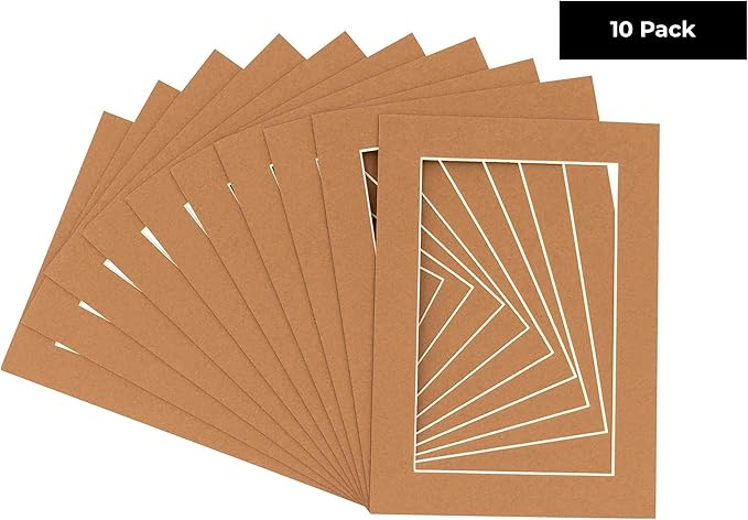 6x8 Mat for 8x10 Frame - Precut Mat Board Acid-Free Brown 6x8 Photo Matte Made to Fit a 8x10 Picture Frame, Premium Matboard for Family Photos, Show Kits, Art, Picture Framing, Pack of 10 Mats