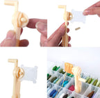 200 Pieces Plastic Floss Bobbins with Bobbin Winder for Cross Stitch Cotton Thread Craft DIY Sewing Storage, White