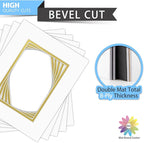Mat Board Center, Double Mat - Acid Free, 8-ply Thickness, White Core - for Pictures, Photos, Framing (Off White Over Gold, 8x10 for 5x7, Pack of 5)