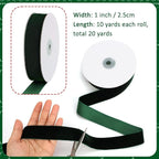 Dark Green Velvet Ribbon, 1 Inch x 20 Yards Single Faced Green Ribbon for Gift Wrapping, Bow Making, Christmas Tree Decorations, Wreath Making and DIY Crafts (10 Yards Each Roll)